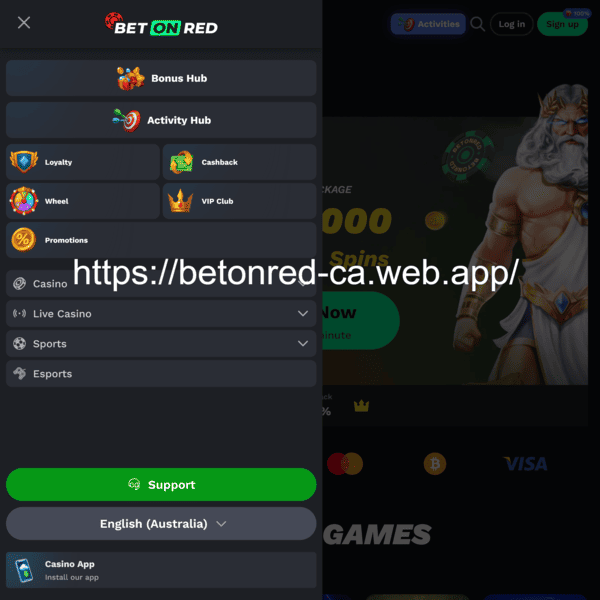 BetOnRed Casino Menu Bonus Activity